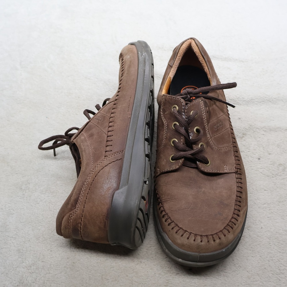 Ecco Mens 12 Walking Shoes Brown Leather Moc Toe Lace Up Rugged Casual EU46
